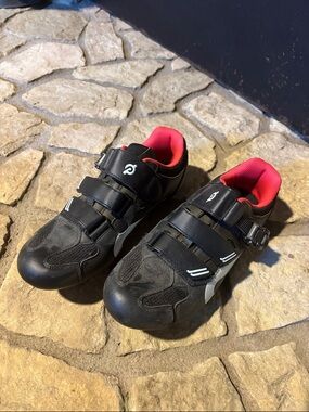 Peloton Black and Pink Women's Cycling Sneakers with Double-Strap Closure